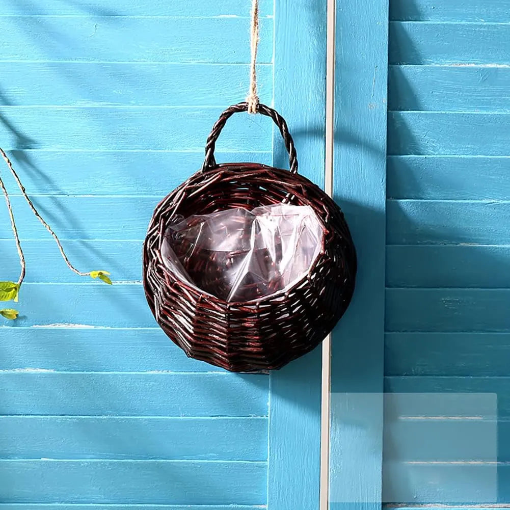 Cesta Suspensa de Vime para Parede Marrom