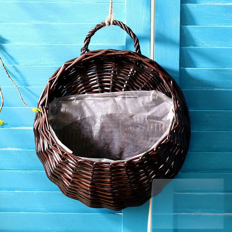 Cesta Suspensa de Vime para Parede Marrom