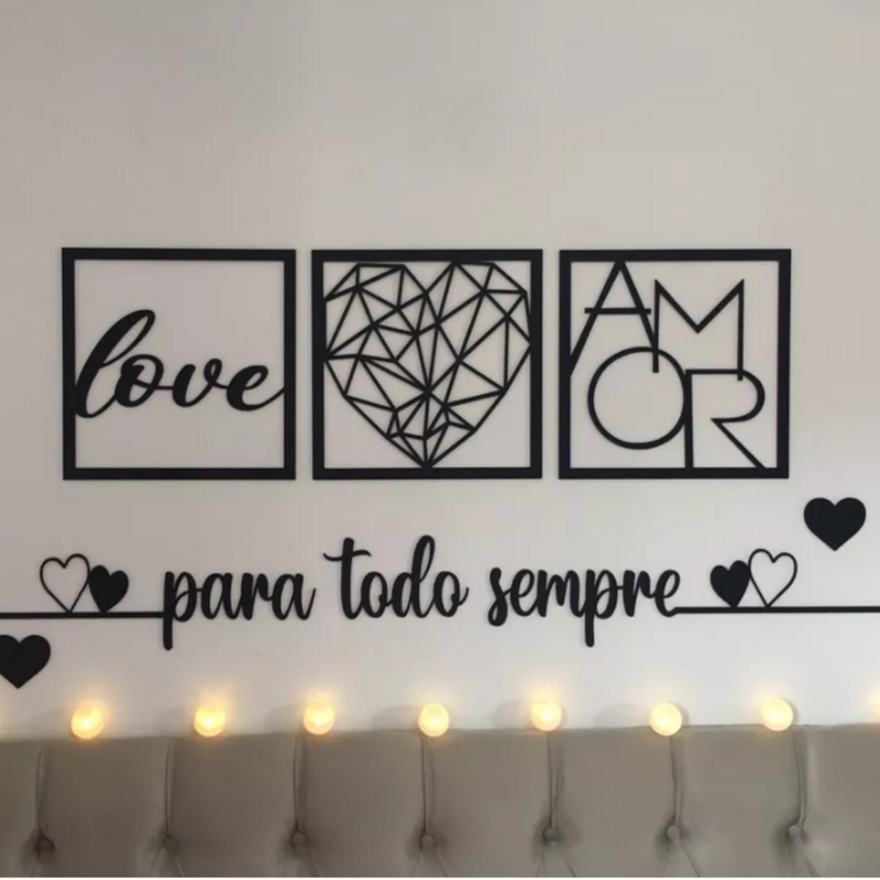 Kit 3 Quadros + Frase "Para todo o sempre"