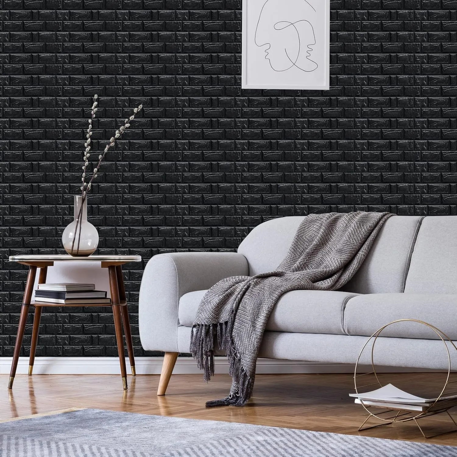 Painel 3D Tijolo Auto Adesivo Preto UCLANO