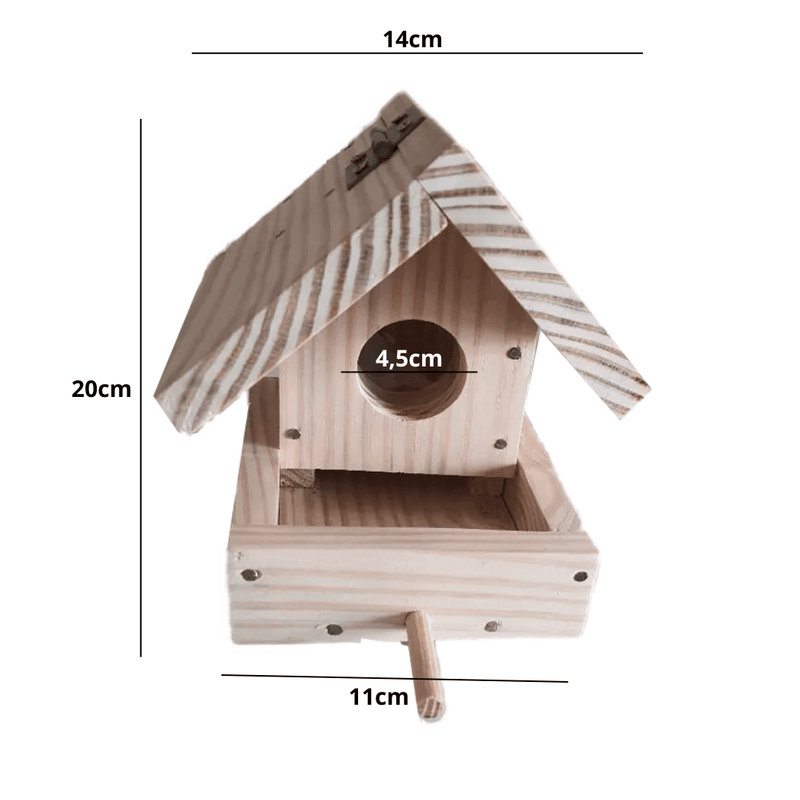 Alimentador de Pássaros em Madeira Natural Refúgio das Aves