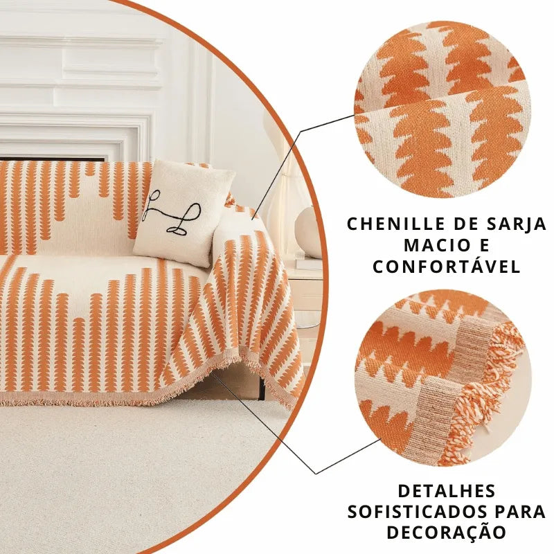 Capa de Sofá Chenille Luxuosa Laranja
