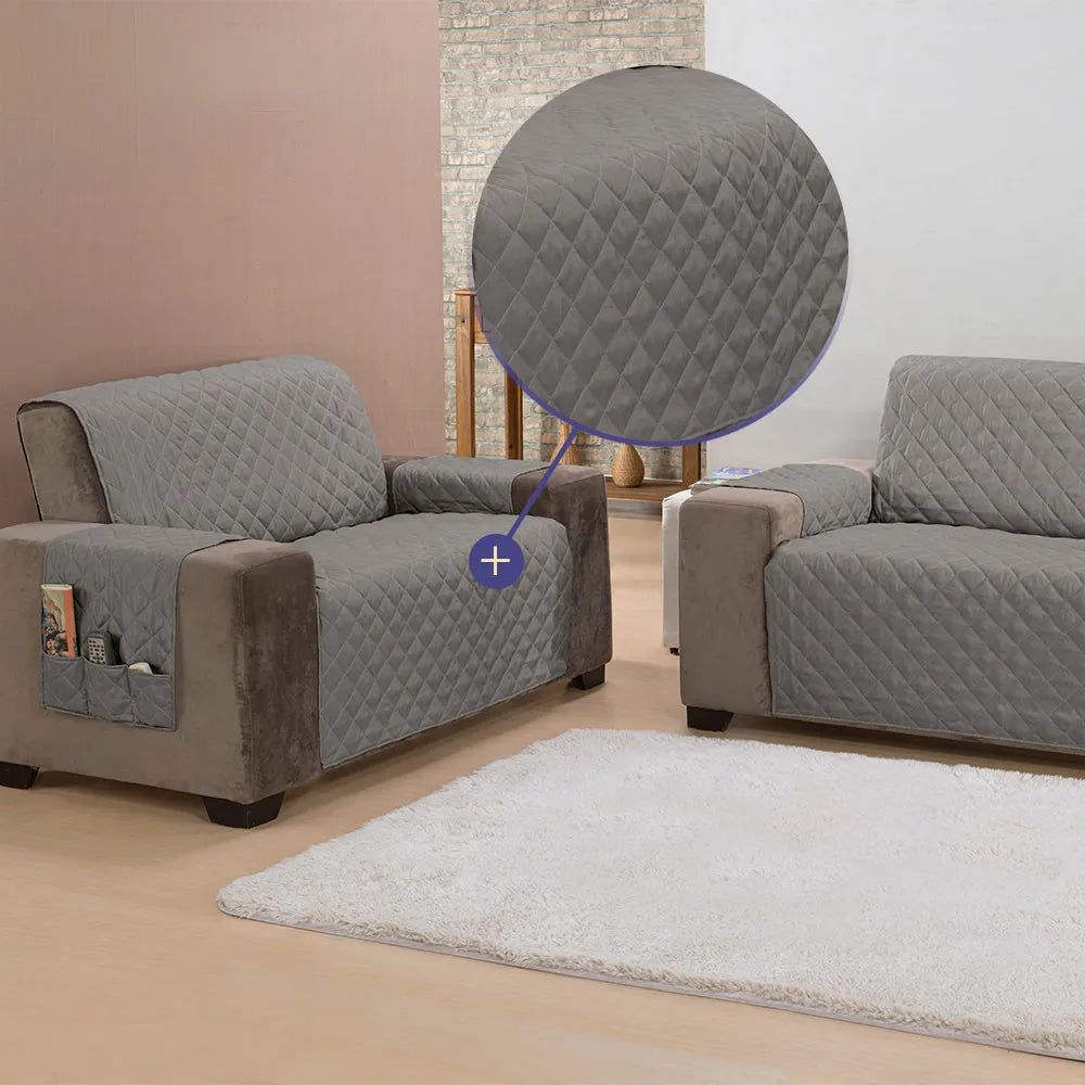Protetor de Sofá 2 Lugares Classic Cinza com Bolsos | Matelado Uclano